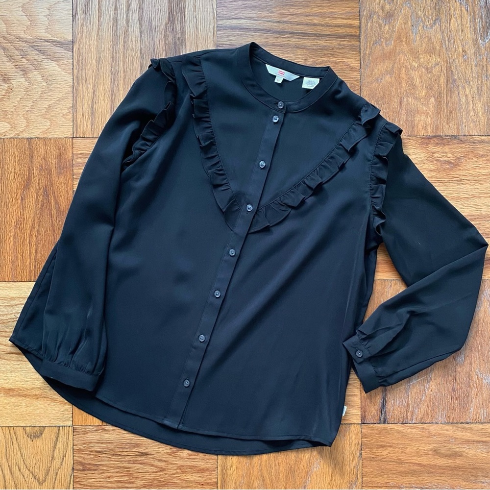 Levi’s Black Ruffle Blouse Sz XS